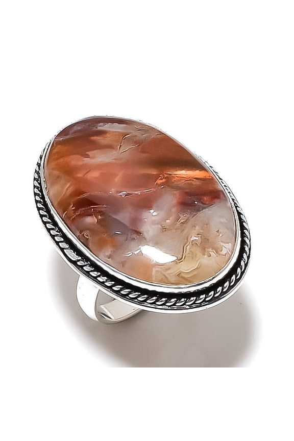 Natural Crazy Lace Agate Gemstone Handmade 925 Sterling Silver Ring Size 7