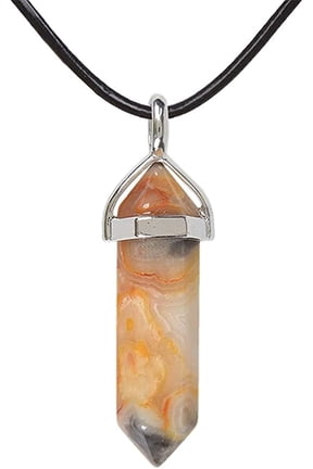 Natural Crazy Lace Agate Gemstone Hexagonal Pointed Reiki Chakra Pendant Genuine Leather Necklace 18 Inch