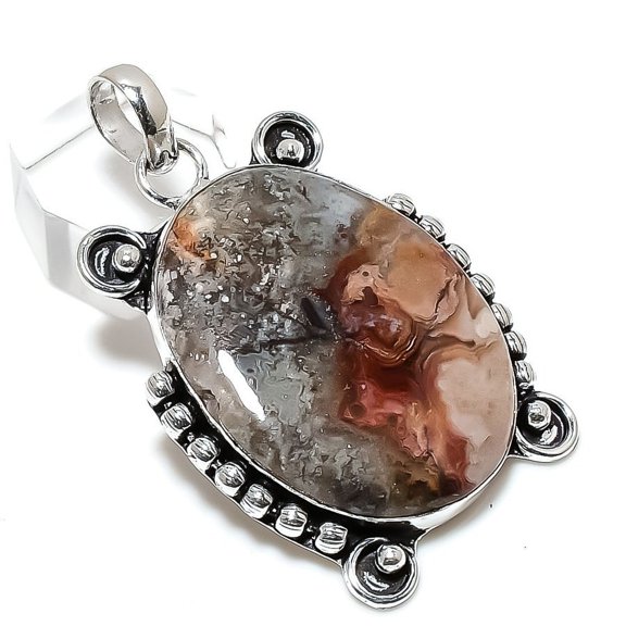 Natural Crazy Lace Agate Handmade 925 Sterling Silver Jewelry Pendant 2.21"