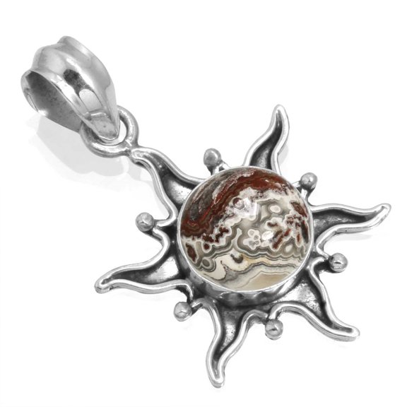 Natural Crazy Lace Agate Pendant 925 Sterling Silver Handmade Jewelry