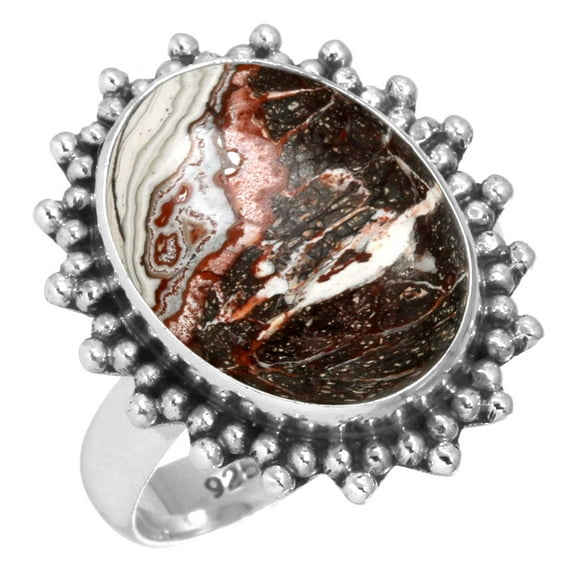 Natural Crazy Lace Agate Ring 925 Sterling Silver Handmade Jewelry