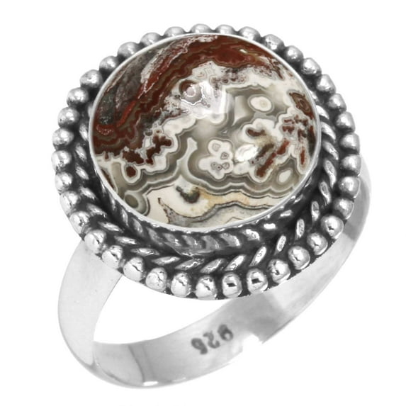 Natural Crazy Lace Agate Ring 925 Sterling Silver Handmade Jewelry