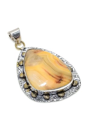 Natural Crazy Lace Agate Stone 925 Sterling Silver Two Tone Pendant 2.52"