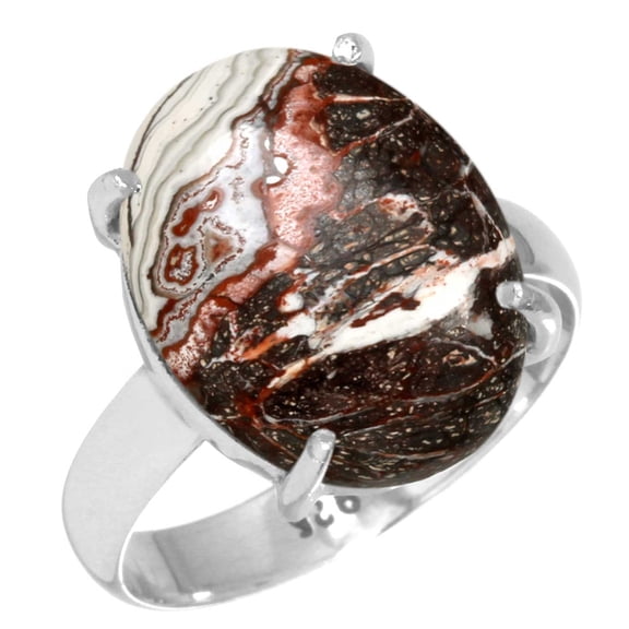 Natural Crazy Lace Agate Women Jewelry 925 Sterling Silver Ring
