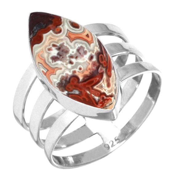 Natural Crazy Lace Agate Women Jewelry 925 Sterling Silver Ring
