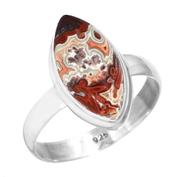 Natural Crazy Lace Agate Women Jewelry 925 Sterling Silver Ring