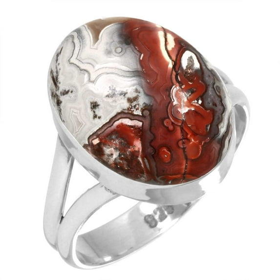 Natural Crazy Lace Agate Women Jewelry 925 Sterling Silver Ring