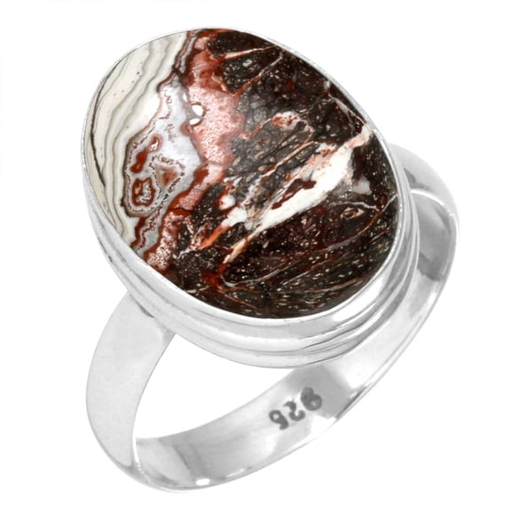 Natural Crazy Lace Agate Women Jewelry 925 Sterling Silver Ring