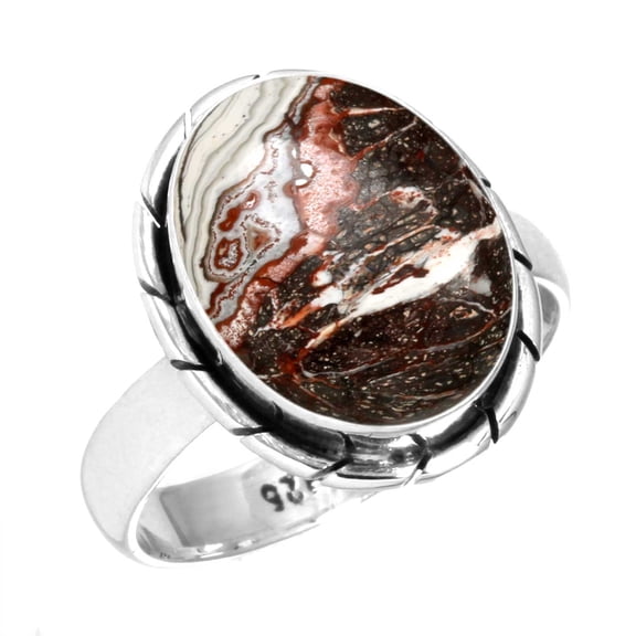 Natural Crazy Lace Agate Women Jewelry 925 Sterling Silver Ring