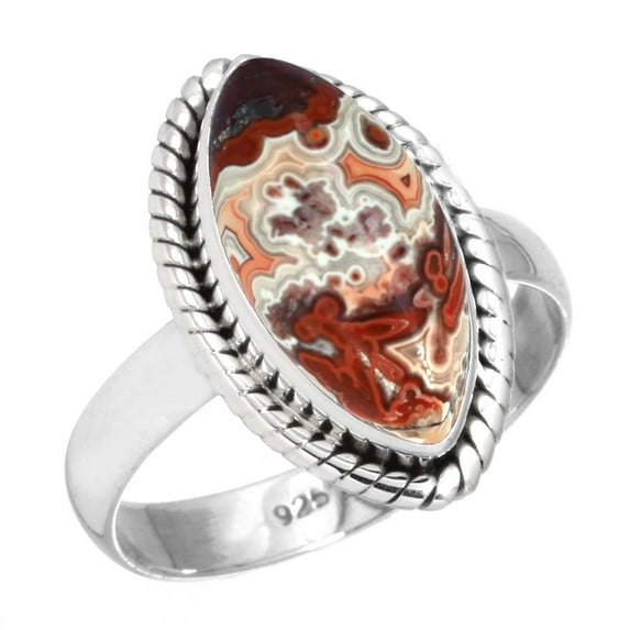 Natural Crazy Lace Agate Women Jewelry 925 Sterling Silver Ring