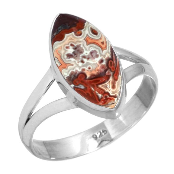 Natural Crazy Lace Agate Women Jewelry 925 Sterling Silver Ring