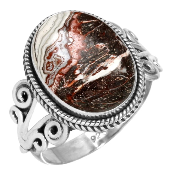 Natural Crazy Lace Agate Women Jewelry 925 Sterling Silver Ring