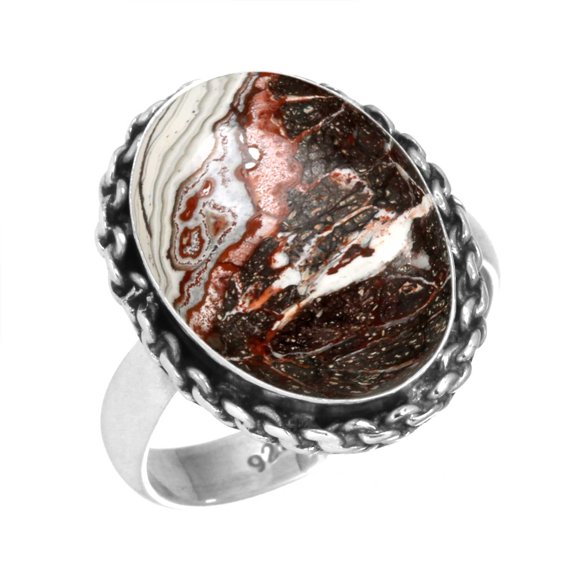Natural Crazy Lace Agate Women Jewelry 925 Sterling Silver Ring