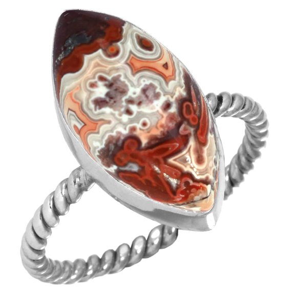 Natural Crazy Lace Agate Women Jewelry 925 Sterling Silver Ring
