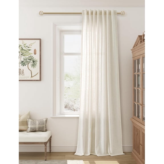 Natural Cream Linen Curtains for Living Room Bedroom Back Tab Privacy Semi Sheer Boho Farmhouse Light Filtering Window Drape in Ivory Off White