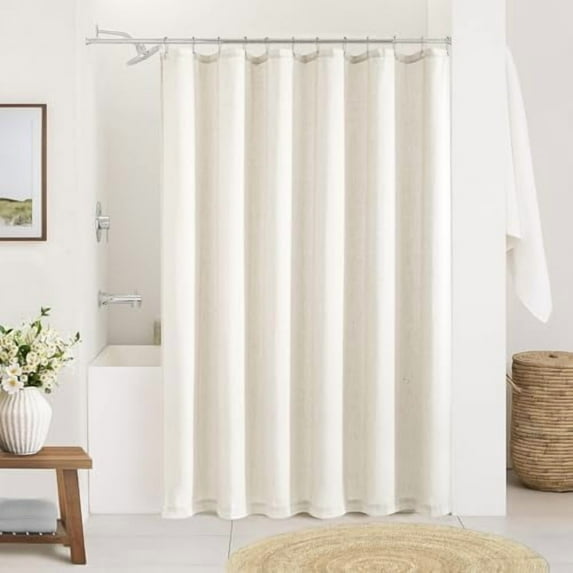 Natural Cream Linen Shower Curtain Country Boho Farmhouse Bathroom Decor Beige Shower Curtains 78 Inches Long for Bathroom Neutral Cloth Textured Fabric Bath Drapes with Hooks Ivory 78 Inch Length