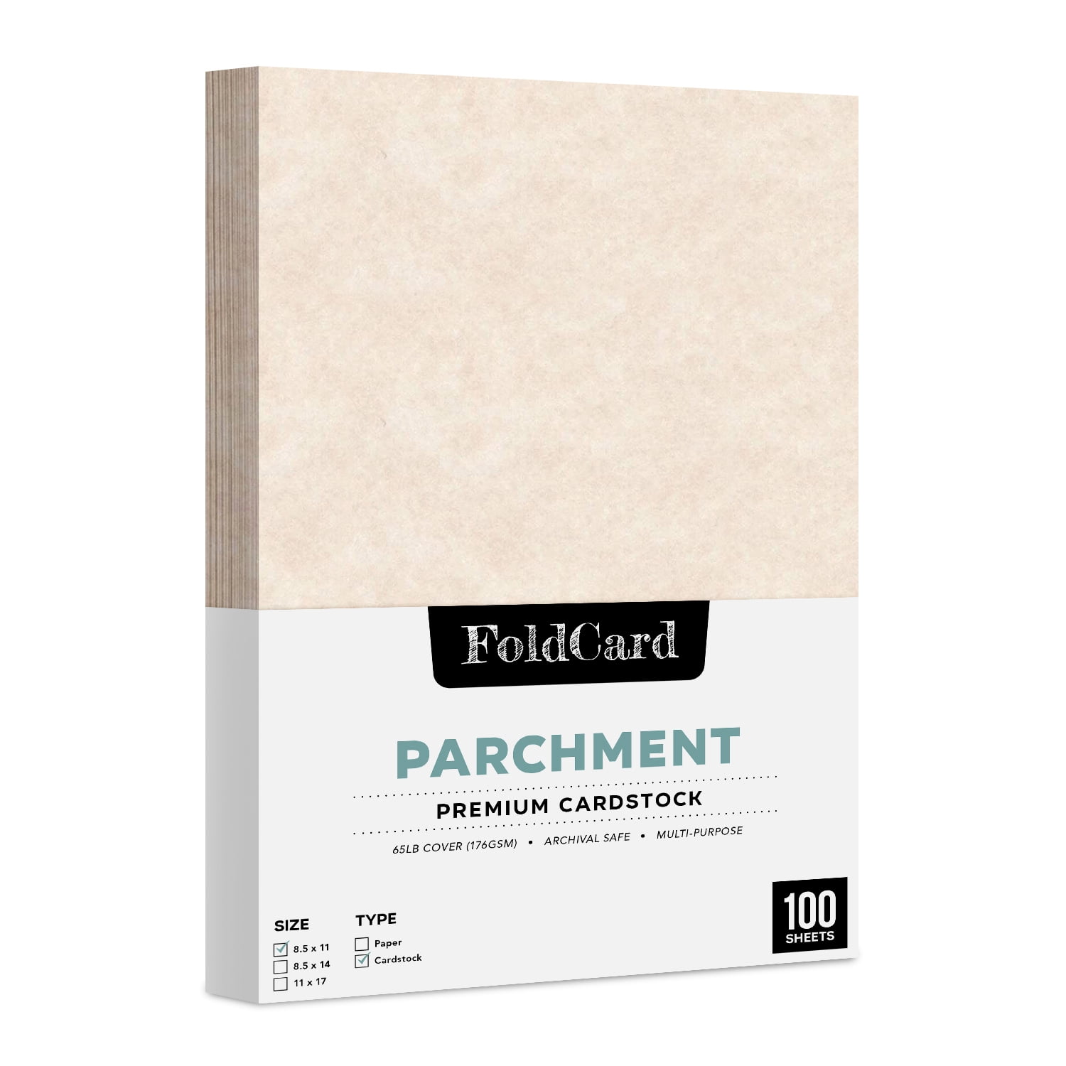 Natural Cream Stationery Parchment Recycled Cardstock Paper | 65lb Cover (176gsm) Card Stock | 8.5” x 11” inches | 100 Sheets per Pack