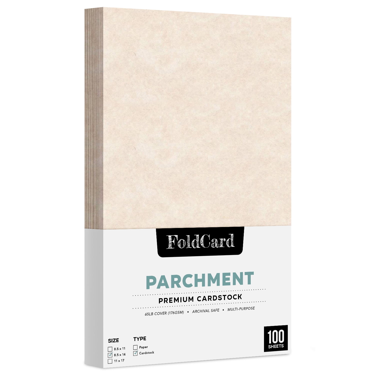 Natural Cream Stationery Parchment Recycled Cardstock Paper | 65lb Cover (176gsm) Card Stock | 8.5” x 14” inches | 100 Sheets per Pack