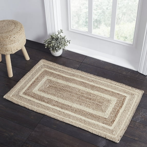 VHC Brands Jute Rug Rectangle with Pad, Natural and Creme, 27x48