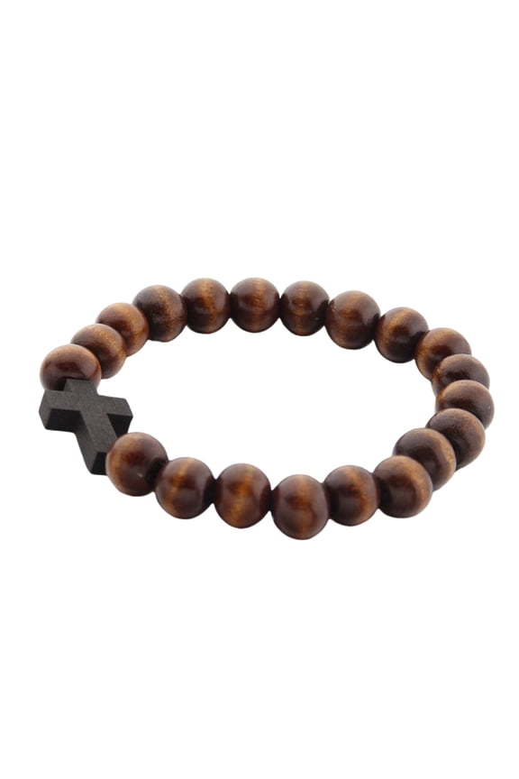 Natural Crosses Charm Ergonomic Bead Structure Christian Wooden Hand Chain For All Day Comfort