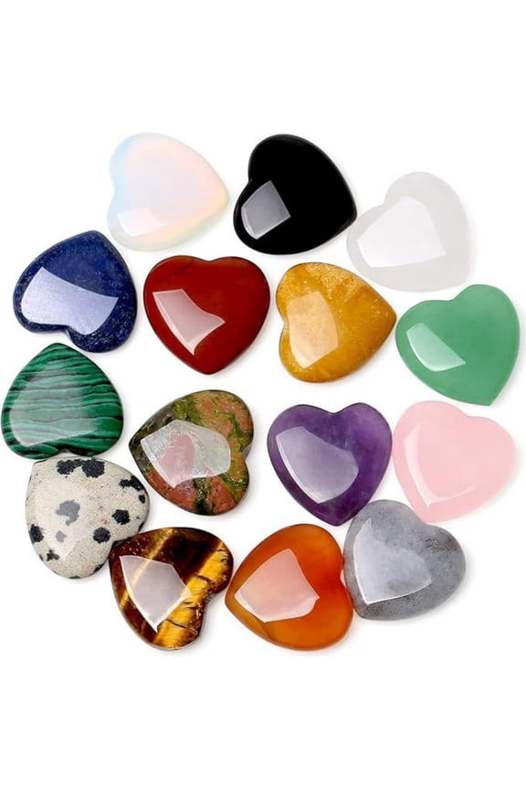 Natural Crystal Agate 20mm Heart Shape Stones 30-Pack | Bulk Small Pocket Rocks, No Holes, DIY Jewelry Decor | Random Mixed Colors | Smooth Polished Meditation Stones