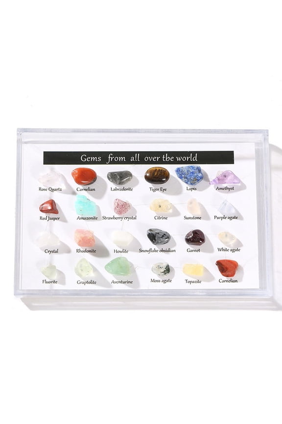 Natural Crystal Agate Gemstone Collection Box - 24 Kinds of Semi-Precious Stones with Display Case, Healing Crystal Specimens for Home Decor and Relaxation