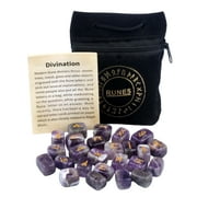 Natural Crystal Agate Rune Stones Set Engraved Elder Futhark Runes Symbols 25Pcs Healing Gemstones with Velvet Bag for Divination Meditation Witchcraft Wiccan Altar Supplies