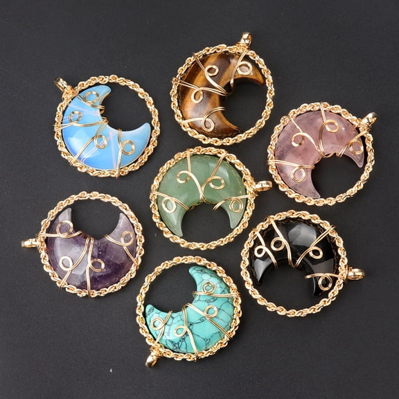 Natural Crystal Agate Stone Moon Necklace