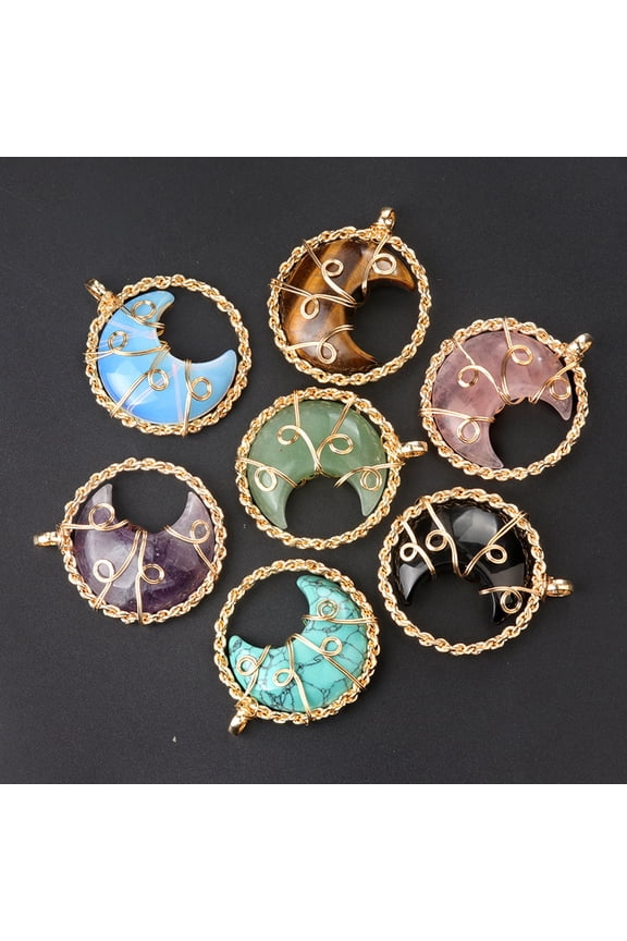 Natural Crystal Agate Stone Moon Necklace