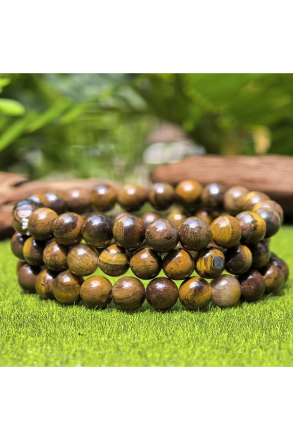 Natural Crystal Bead Bracelet,Tiger's-eye Quartz Handmade Healing Gemstone Bracelet, Unisex Stretch Bracelet, Reiki Energy Bracelet