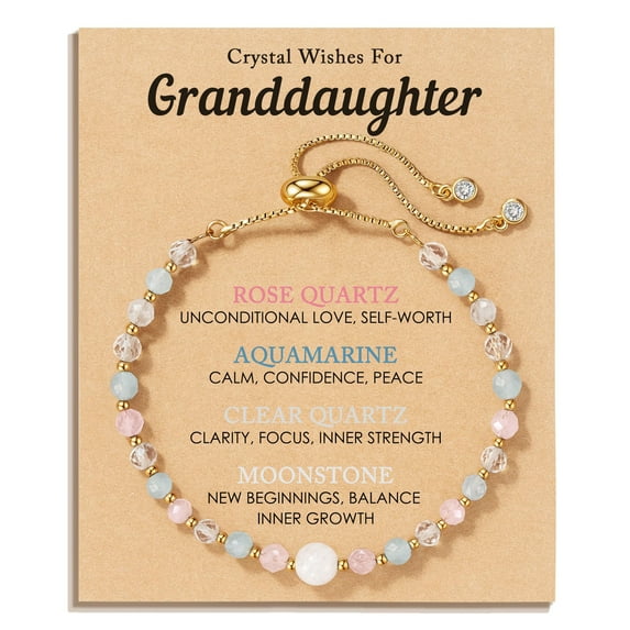 Natural Crystal Bracelet: A Gift for Girls Turning 13 or 16 - Rose Quartz, Moonstone, Aquamarine Healing Stone Jewelry