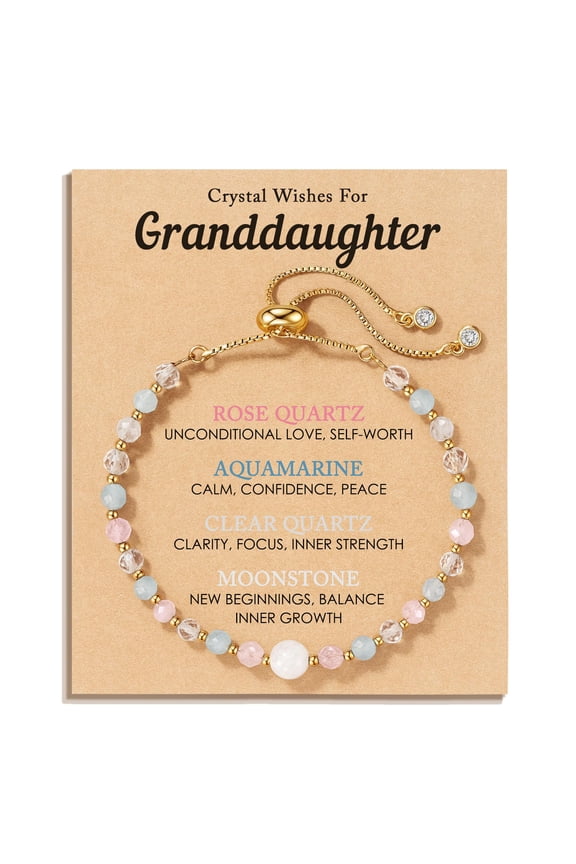 Natural Crystal Bracelet: A Gift for Girls Turning 13 or 16 - Rose Quartz, Moonstone, Aquamarine Healing Stone Jewelry