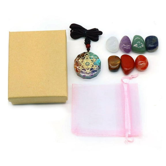 Natural Crystal Chakra Set, Amethyst Stone Healing Meditation 7 Set Yoga Reiki Gift Stone Collection Box Chakra