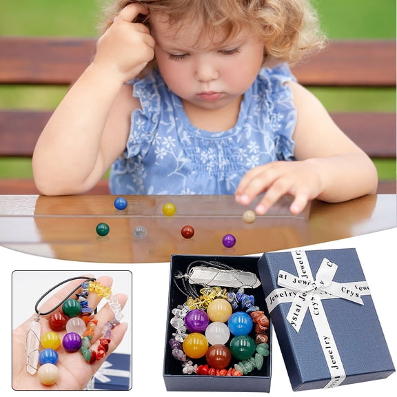 Natural Crystal Chakra Stone Combination Set with Hexagon Pendant, Colorful Crystal Stone Kit in Gift Box, Premium Crystal Ornament for Gift Giving & Personal Use, Exquisite Crystal Stone Set, 1set