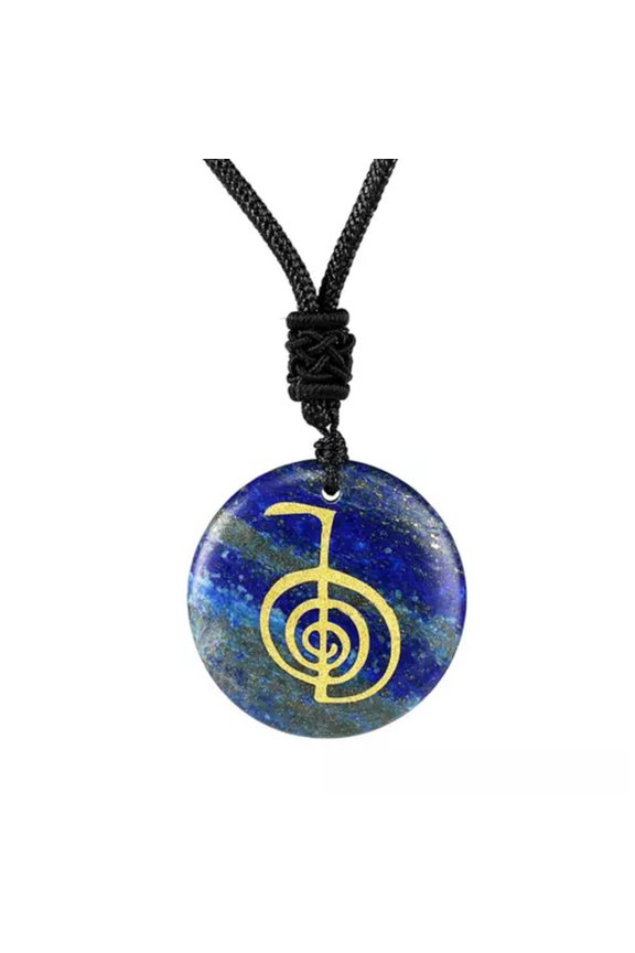 Natural Crystal Cho Ku Rei Quartz Necklace Stone Aura Symbol Round Pendant Reiki