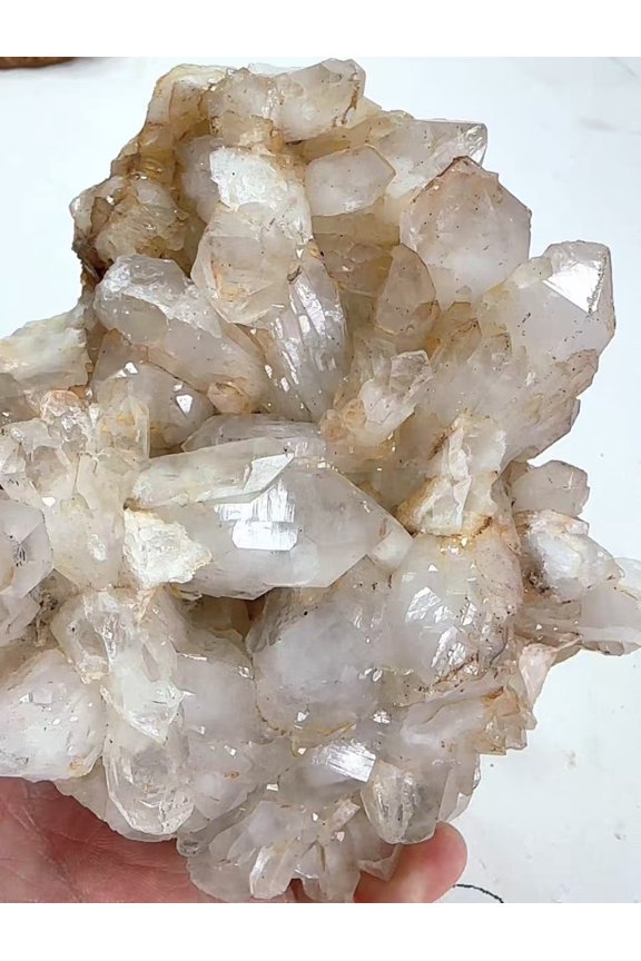 Natural Crystal Cluster with Phantom Inclusions - 5.91x4.33 Inch Golden White Sparkling Quartz for Healing & Decor (2.2 lb)
