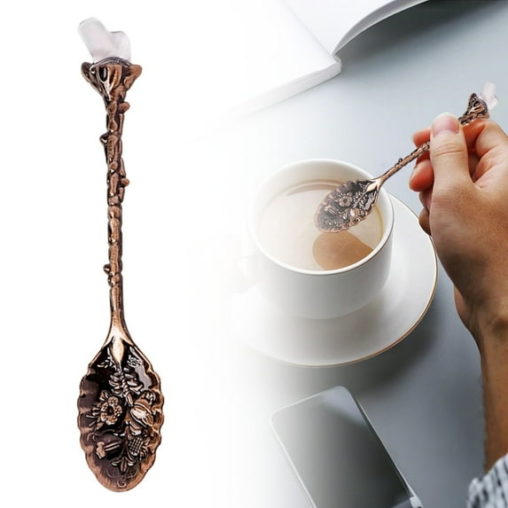 Natural Crystal Coffee & Tea Spoon,Unique Raw Stone Stirring Spoon with Long Handle,Handcrafted Dessert Spoon for Drink Dinnerware(C)