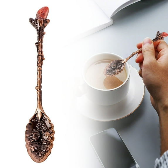 Natural Crystal Coffee & Tea Spoon,Unique Raw Stone Stirring Spoon with Long Handle,Handcrafted Dessert Spoon for Drink Dinnerware(G)