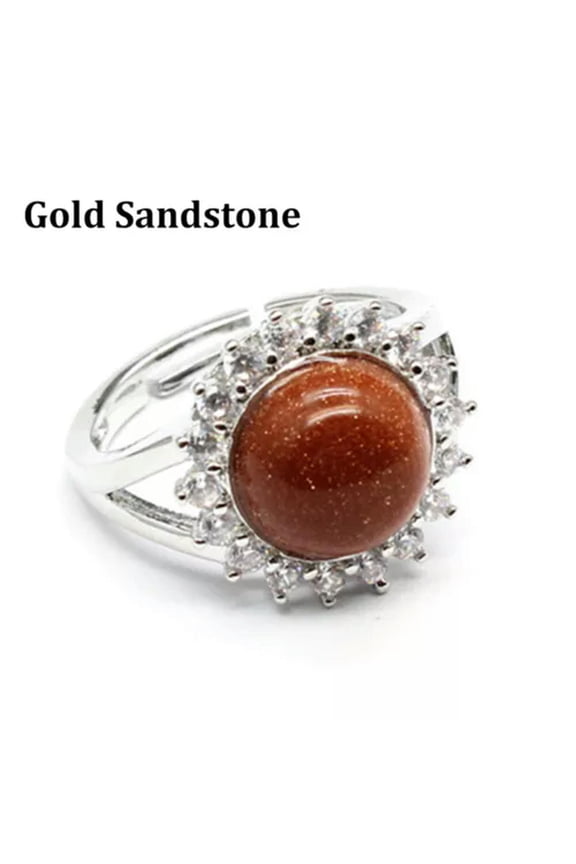 Natural Crystal Flower Round Bead Chakra Ring Quartz Jewelry Healing Reiki Gift