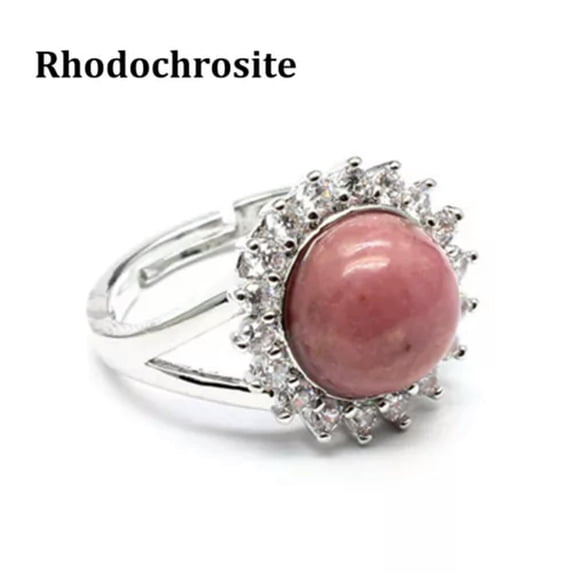 Natural Crystal Flower Round Bead Chakra Ring Quartz Jewelry Healing Reiki Gift