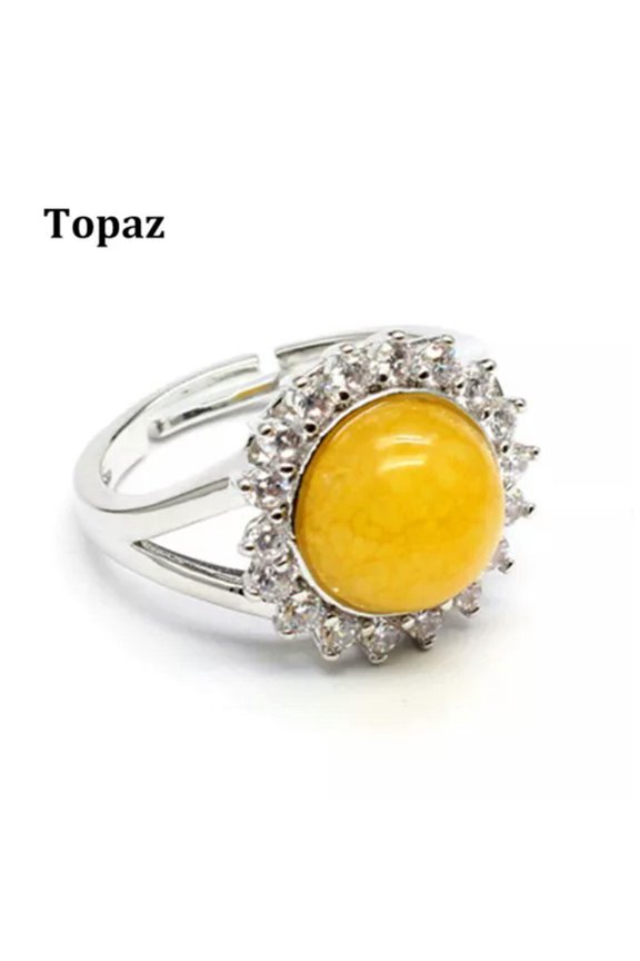 Natural Crystal Flower Round Bead Chakra Ring Quartz Jewelry Healing Reiki Gift