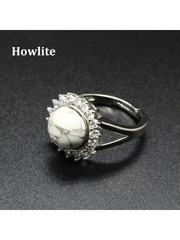 Natural Crystal Flower Round Bead Chakra Ring Quartz Jewelry Healing Reiki Gift