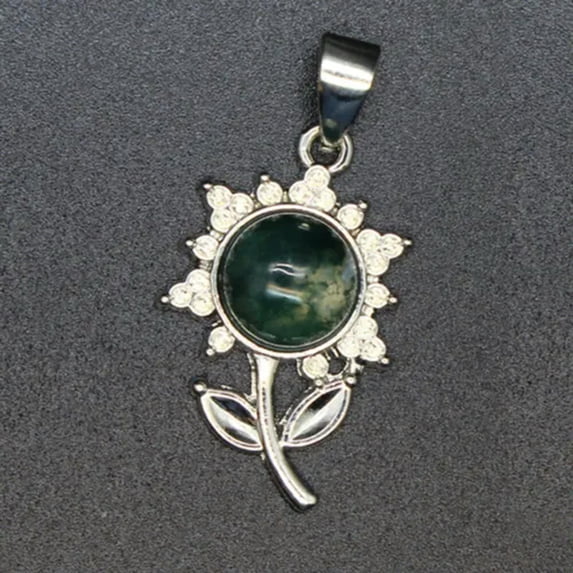 Natural Crystal Flowers Pendant Quartz Chakra Stone Round Bead Necklace Healing