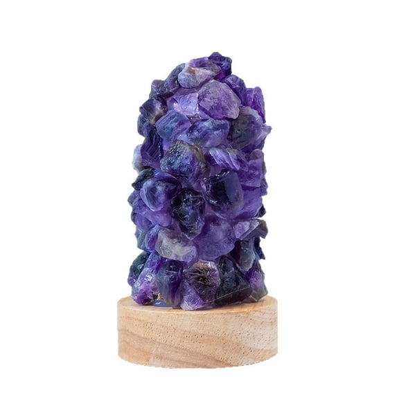Natural Crystal Gravel Nightlight - USB Powered Mini Lamp for Bedroom, Desk, Meditation, Healing Crystal Decor with Wood Base