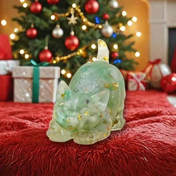 Natural Crystal Gravel Resin Cat Figurine - Handmade Luck Charm for Christmas Gifts, Home Office Desk Decor (Multicolor, 2.36in)