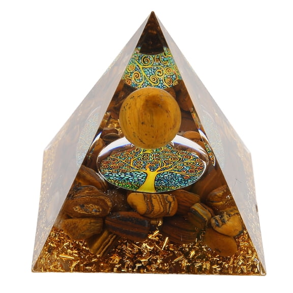 Natural Crystal Gravel Triangular Lucky Pyramid Ornament and Energy Decor for Shelf Tabletop, 3.9 inches / 10 cm