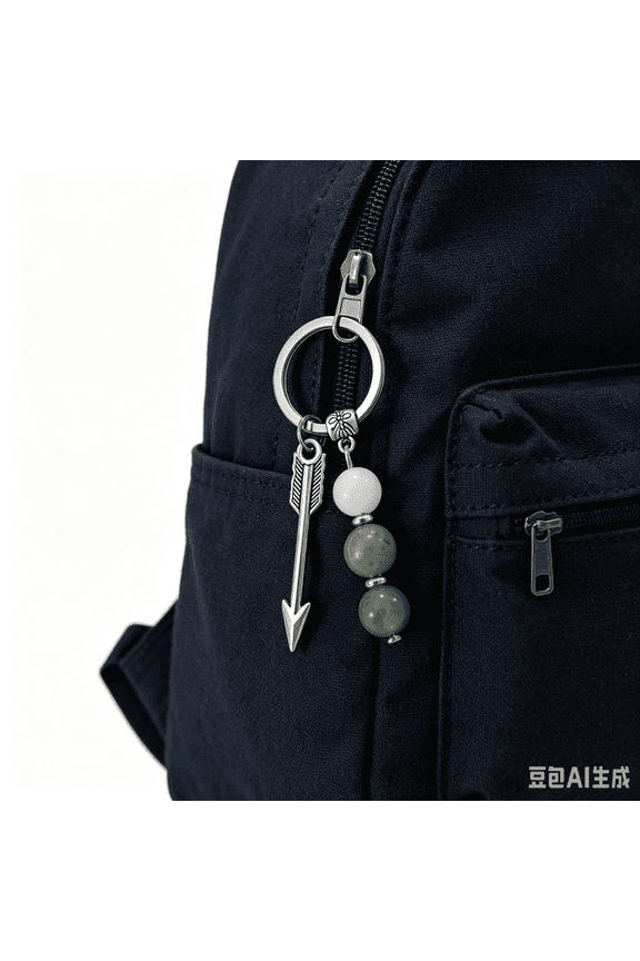 Natural Crystal Stone Bead Key Ring, Retro Metal Arrow Pendant Keychain, Green Aventurine Clear Quartz Bag Charm for Daily Outfit Decoration