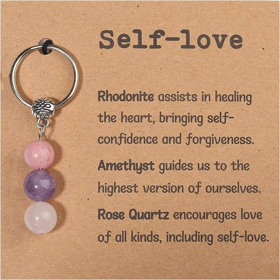 Natural Crystal Keychain – Healing Stones Keychain for Anxiety Relief, Small Crystal Keychain Gift for New Beginnings, Positive Energy and Spiritual Balance