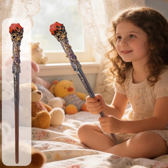 Natural Crystal Magic Scepter, Staron Handmade Retro Fairy Wand with Gemstones, Decorative Cane Accessory for Home Display Costume Dress Up, Red