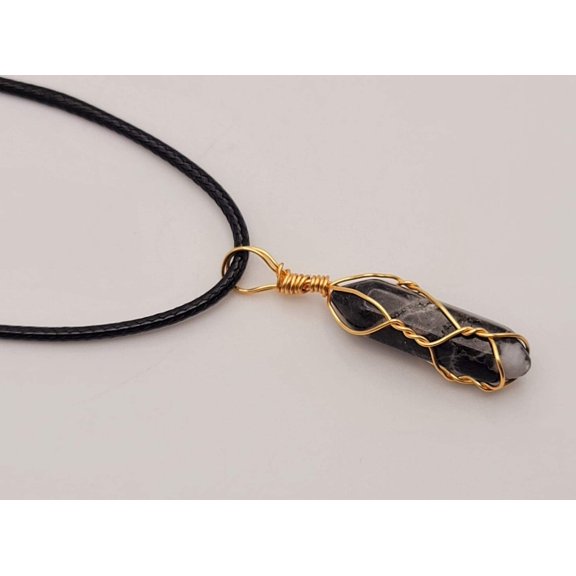 Natural Crystal Necklace Gold Wire  Silver Wrapped Moonstone Point